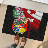 Personalised Tonga Emancipation Day Rubber Doormat Flag Map and Hibiscus Flower Ngatu Pattern LT03 - Polynesian Pride