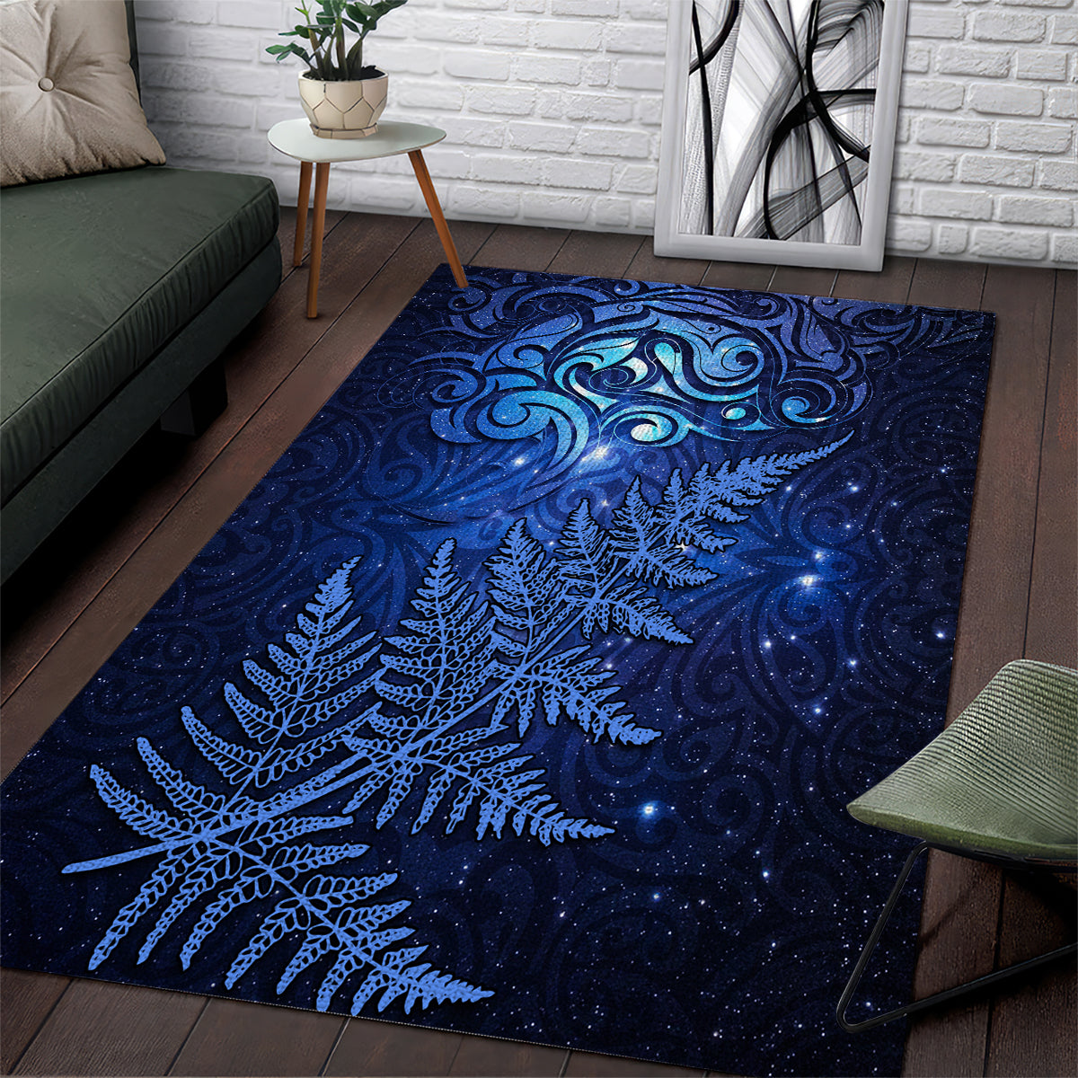 New Zealand Matariki Area Rug Maori Pattern and Silver Fern