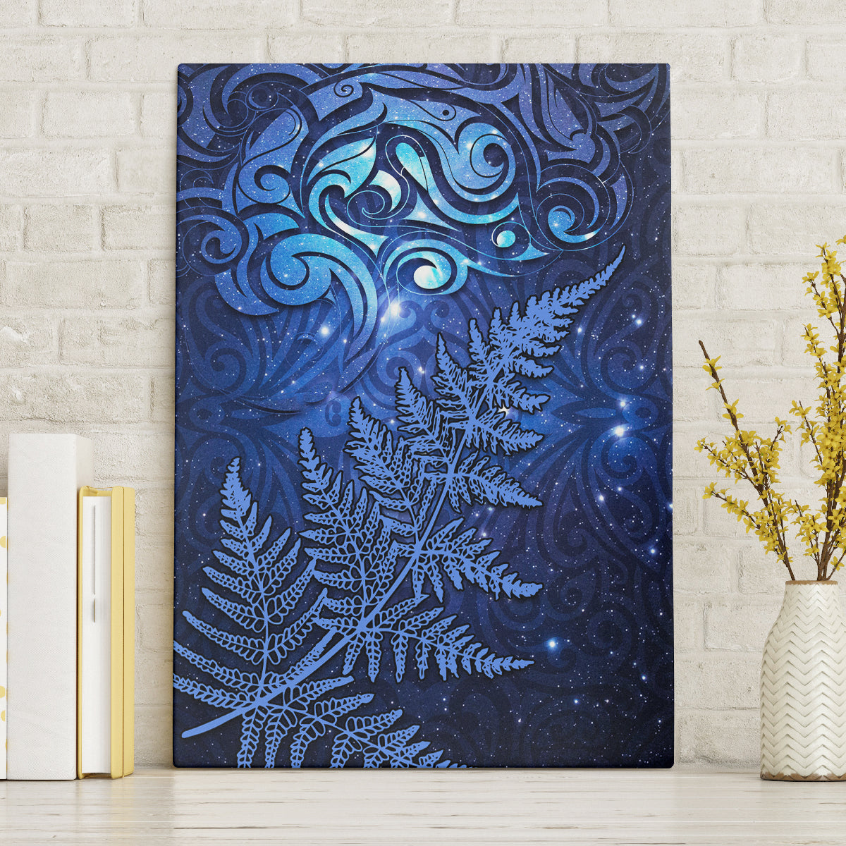 New Zealand Matariki Canvas Wall Art Maori Pattern and Silver Fern LT03 Without Frame Blue - Polynesian Pride