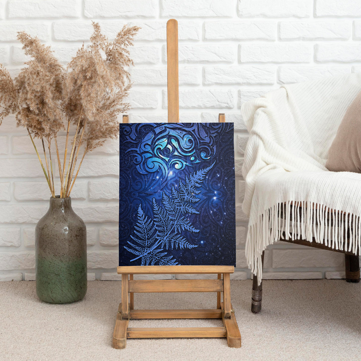 New Zealand Matariki Canvas Wall Art Maori Pattern and Silver Fern LT03 - Polynesian Pride