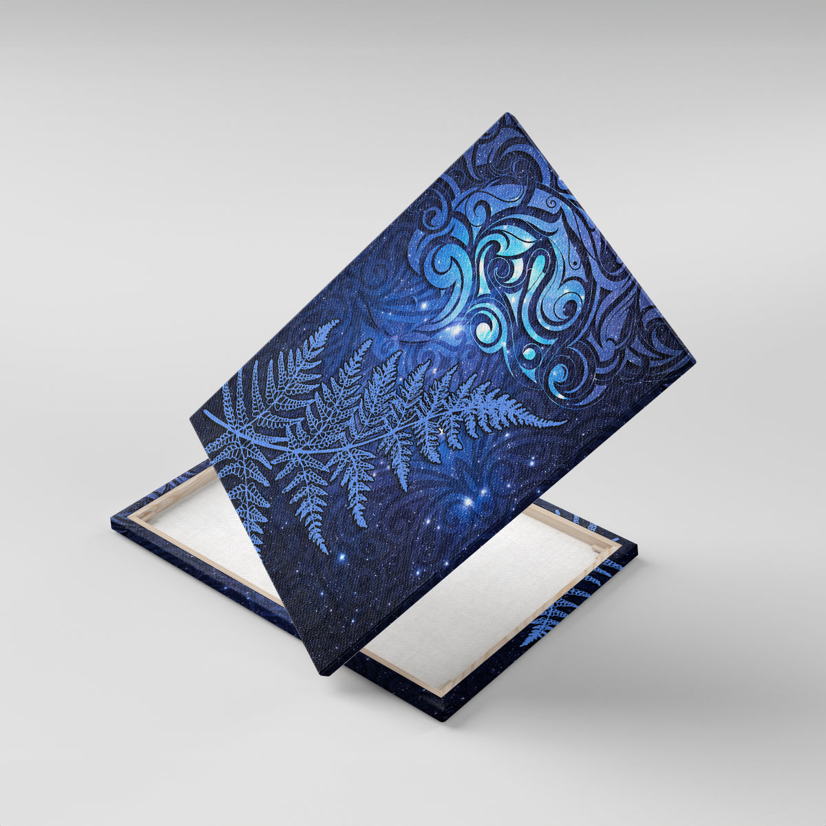 New Zealand Matariki Canvas Wall Art Maori Pattern and Silver Fern LT03 With Frame Blue - Polynesian Pride