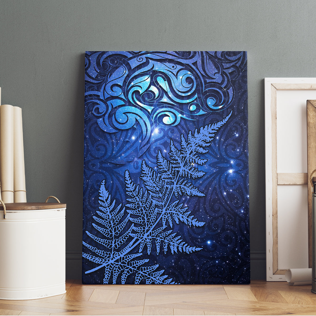 New Zealand Matariki Canvas Wall Art Maori Pattern and Silver Fern LT03 - Polynesian Pride