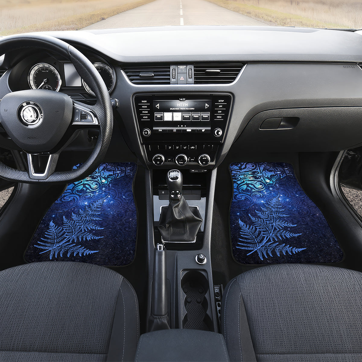 New Zealand Matariki Car Mats Maori Pattern and Silver Fern LT03 Set 2pcs - Front Blue - Polynesian Pride