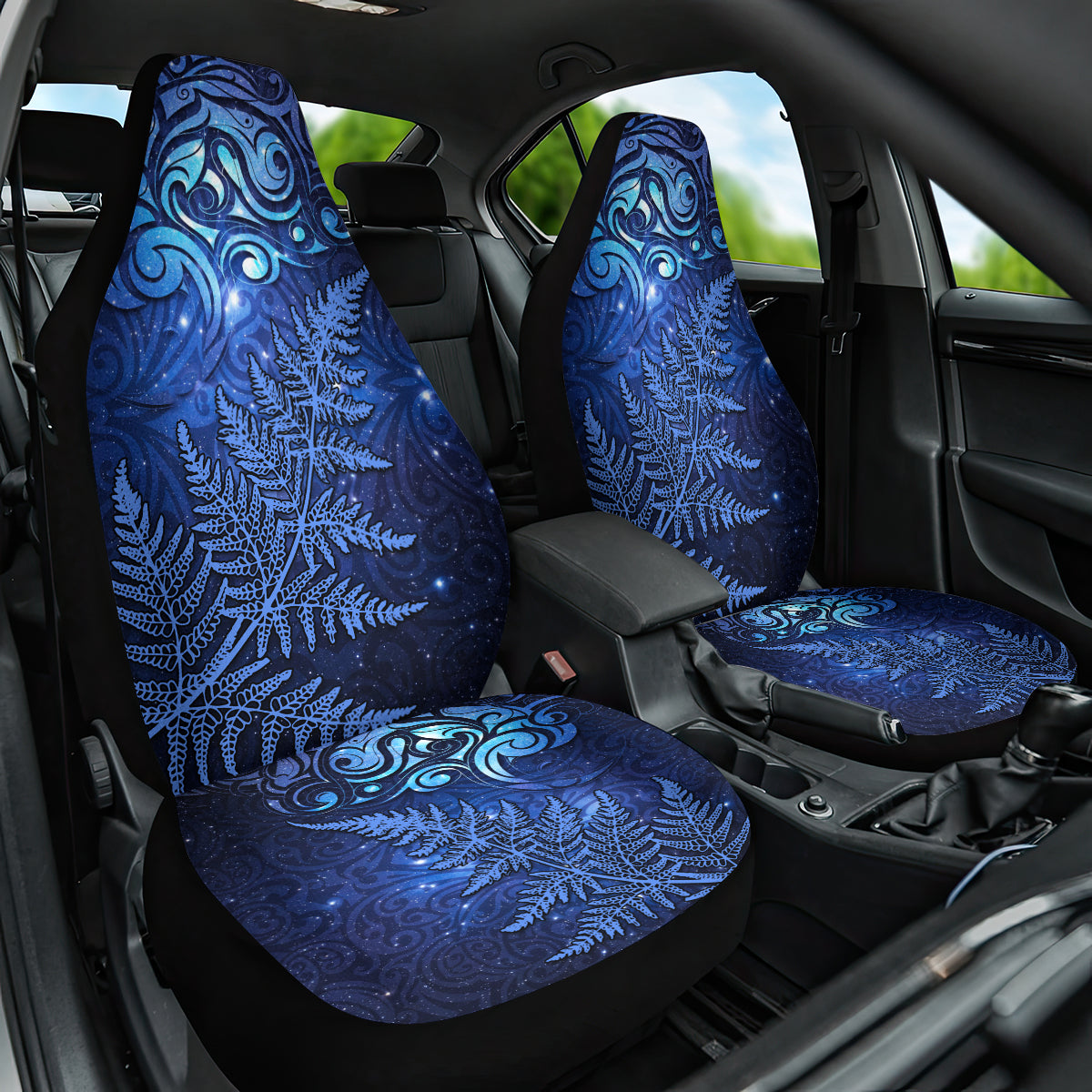 New Zealand Matariki Car Seat Cover Maori Pattern and Silver Fern LT03 One Size Blue - Polynesian Pride