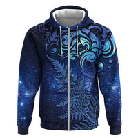 New Zealand Matariki Hoodie Maori Pattern and Silver Fern LT03 Zip Hoodie Blue - Polynesian Pride