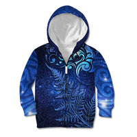 New Zealand Matariki Kid Hoodie Maori Pattern and Silver Fern LT03 Zip Hoodie Blue - Polynesian Pride