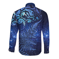 New Zealand Matariki Long Sleeve Button Shirt Maori Pattern and Silver Fern LT03 - Polynesian Pride