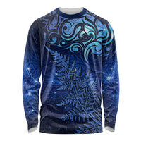 New Zealand Matariki Long Sleeve Shirt Maori Pattern and Silver Fern LT03 Unisex Blue - Polynesian Pride