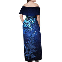 New Zealand Matariki Off Shoulder Maxi Dress Maori Pattern and Silver Fern LT03 - Polynesian Pride