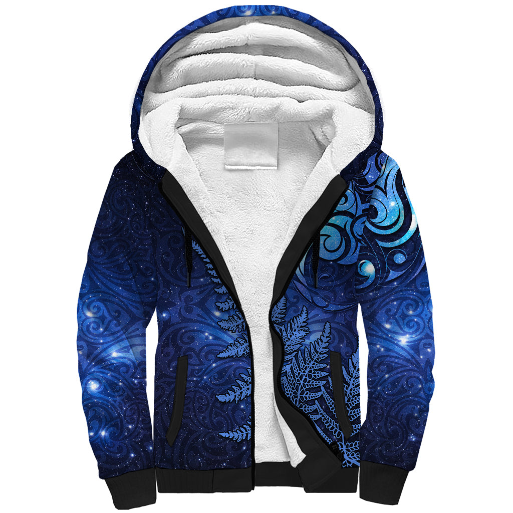 New Zealand Matariki Sherpa Hoodie Maori Pattern and Silver Fern