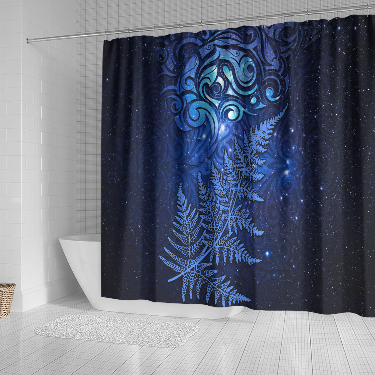 New Zealand Matariki Shower Curtain Maori Pattern and Silver Fern LT03 - Polynesian Pride