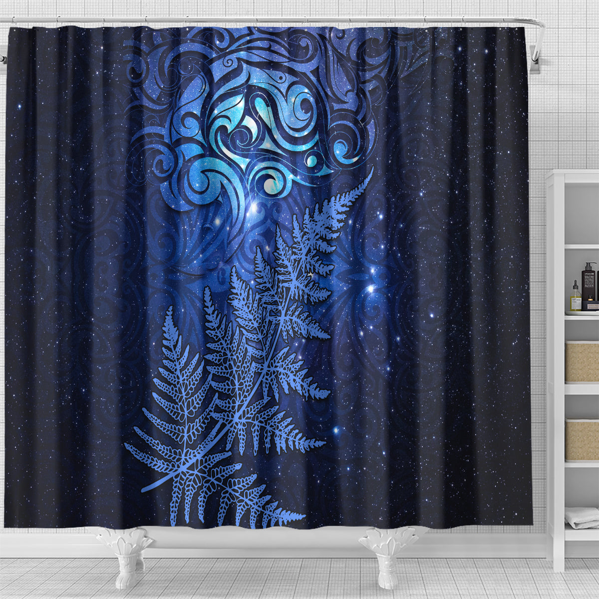 New Zealand Matariki Shower Curtain Maori Pattern and Silver Fern LT03 - Polynesian Pride