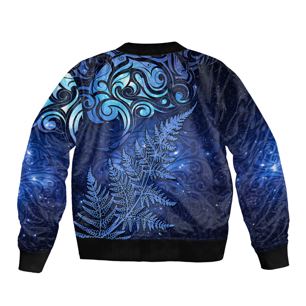 New Zealand Matariki Sleeve Zip Bomber Jacket Maori Pattern and Silver Fern LT03 - Polynesian Pride