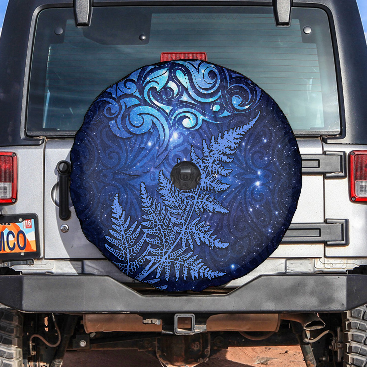 New Zealand Matariki Spare Tire Cover Maori Pattern and Silver Fern LT03 Blue - Polynesian Pride