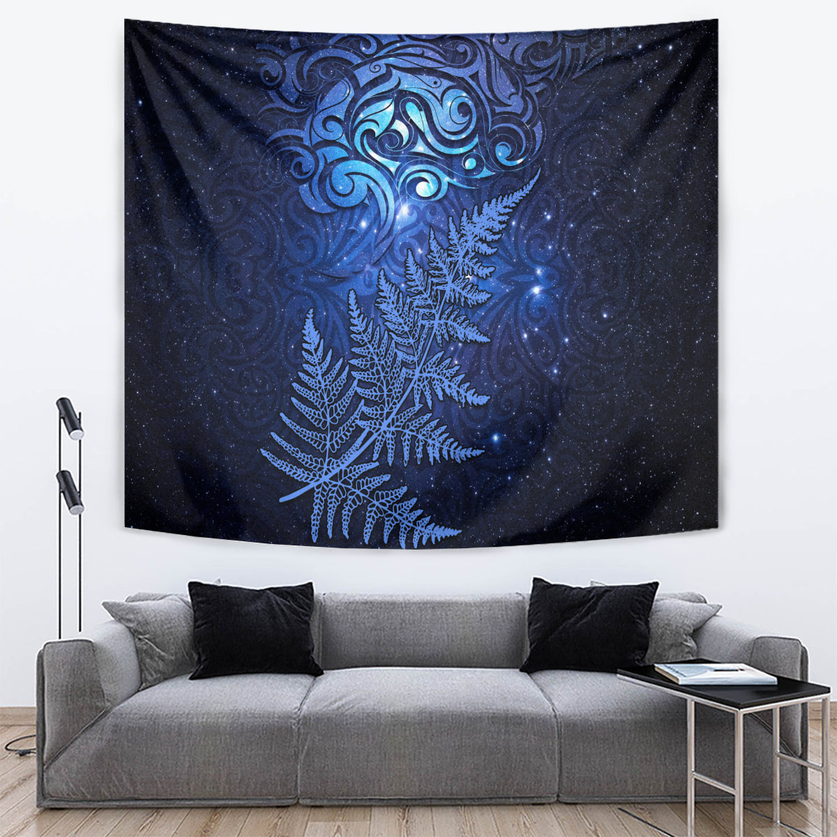 New Zealand Matariki Tapestry Maori Pattern and Silver Fern LT03 Blue - Polynesian Pride