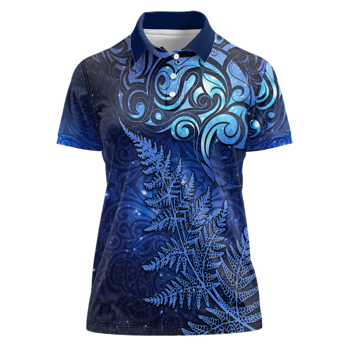 New Zealand Matariki Women Polo Shirt Maori Pattern and Silver Fern