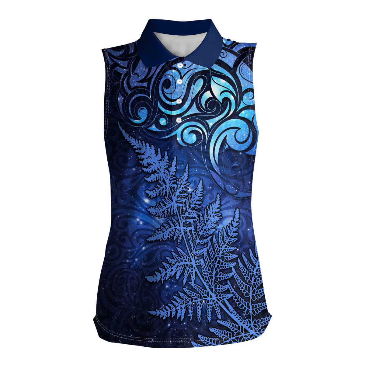 New Zealand Matariki Women Sleeveless Polo Shirt Maori Pattern and Silver Fern