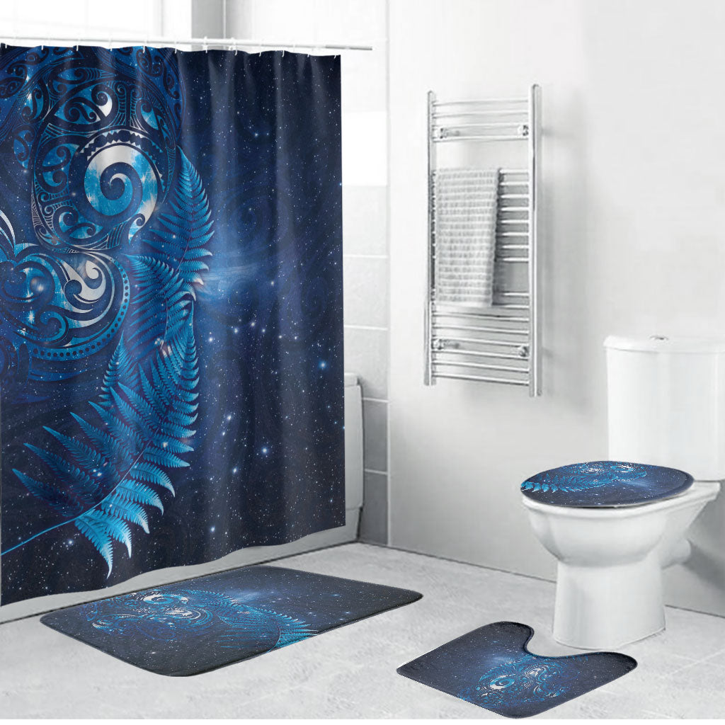 Aotearoa New Zealand New Year Bathroom Set Tribal Koru Tattoo Blue Galaxy Maori Silver Fern LT03 Bathroom Set (4 pcs) Blue - Polynesian Pride