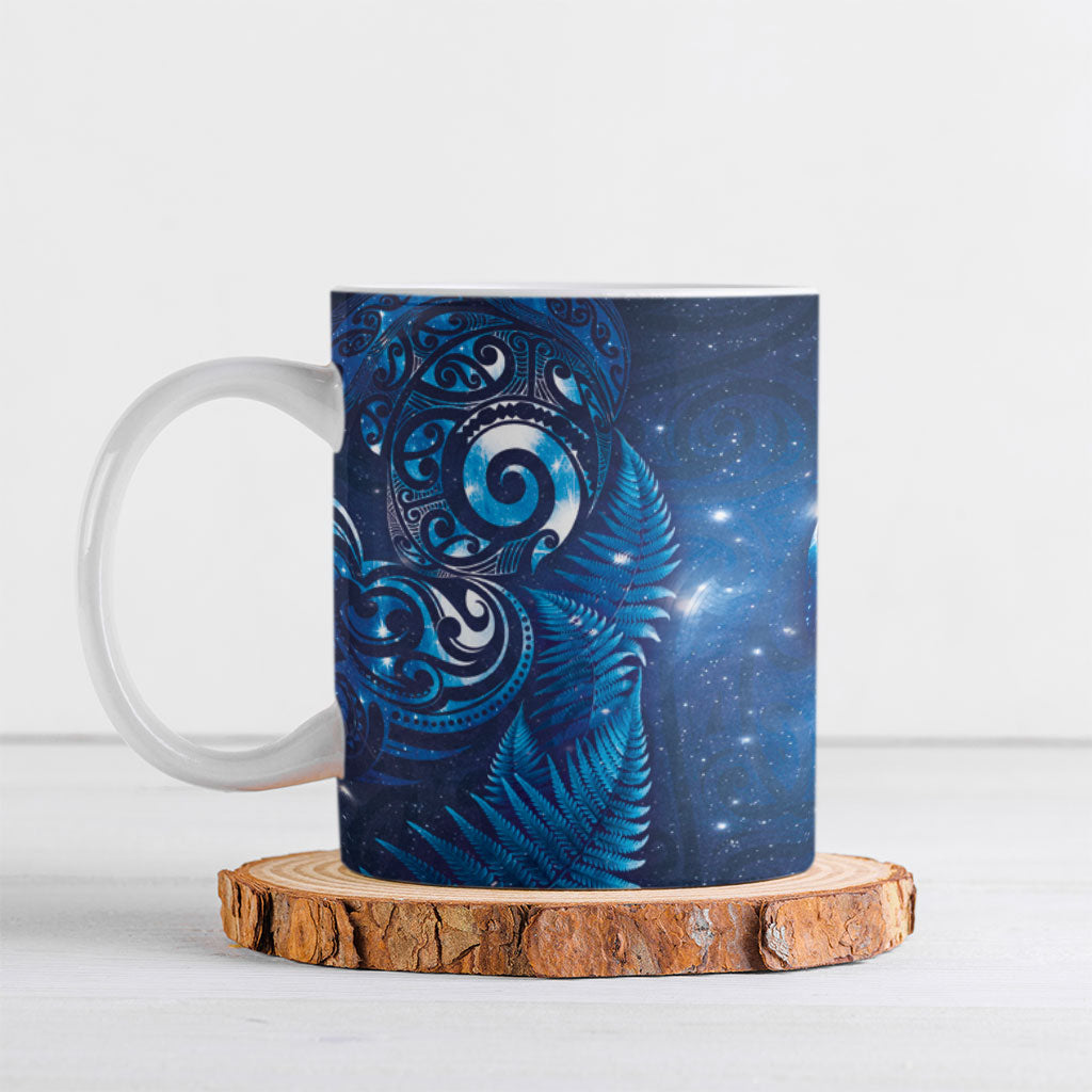 Aotearoa New Zealand New Year Ceramic Mug Tribal Koru Tattoo Blue Galaxy Maori Silver Fern LT03 Blue - Polynesian Pride
