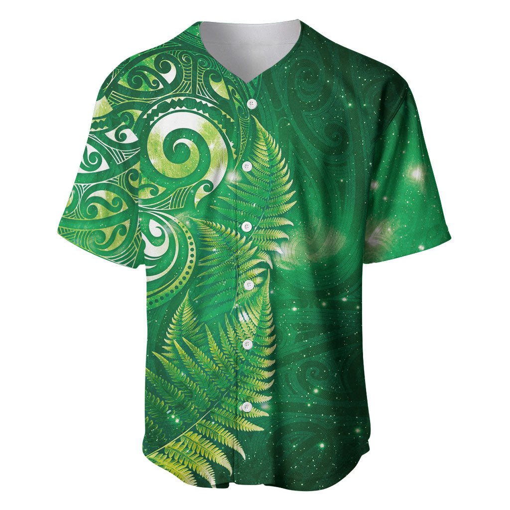 Aotearoa New Zealand New Year Baseball Jersey Tribal Koru Tattoo Green Galaxy Maori Silver Fern LT03 Green - Polynesian Pride