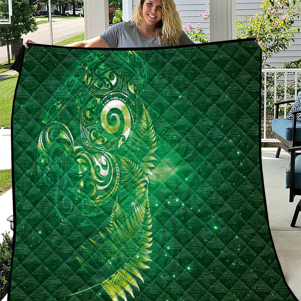 Aotearoa New Zealand New Year Quilt Tribal Koru Tattoo Green Galaxy Maori Silver Fern LT03 Green - Polynesian Pride