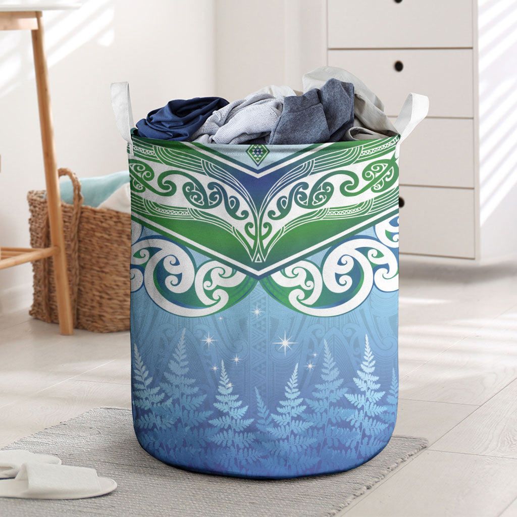 Aotearoa New Zealand New Year Laundry Basket Maori Motifs with Silver Fern and Matariki Stars LT03 Multicolor - Polynesian Pride