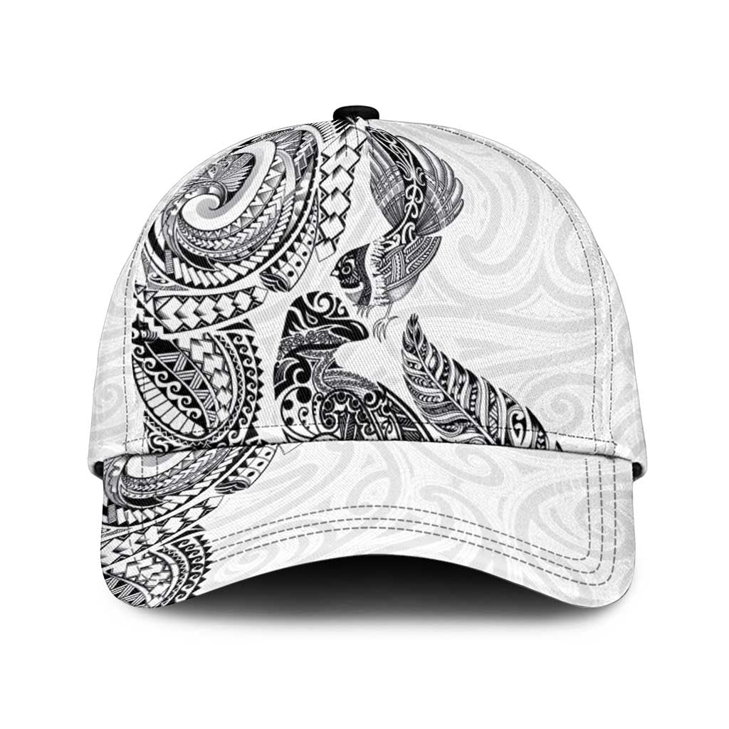 Aotearoa Moko Tribal Tattoo Classic Cap New Zealand Maori Penguin and Fantail White Color LT03 Universal Fit White - Polynesian Pride
