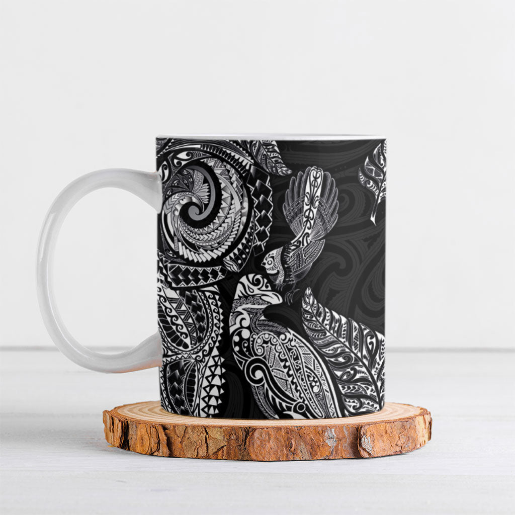 Aotearoa Moko Tribal Tattoo Ceramic Mug New Zealand Maori Penguin and Fantail Black Color LT03 Black - Polynesian Pride