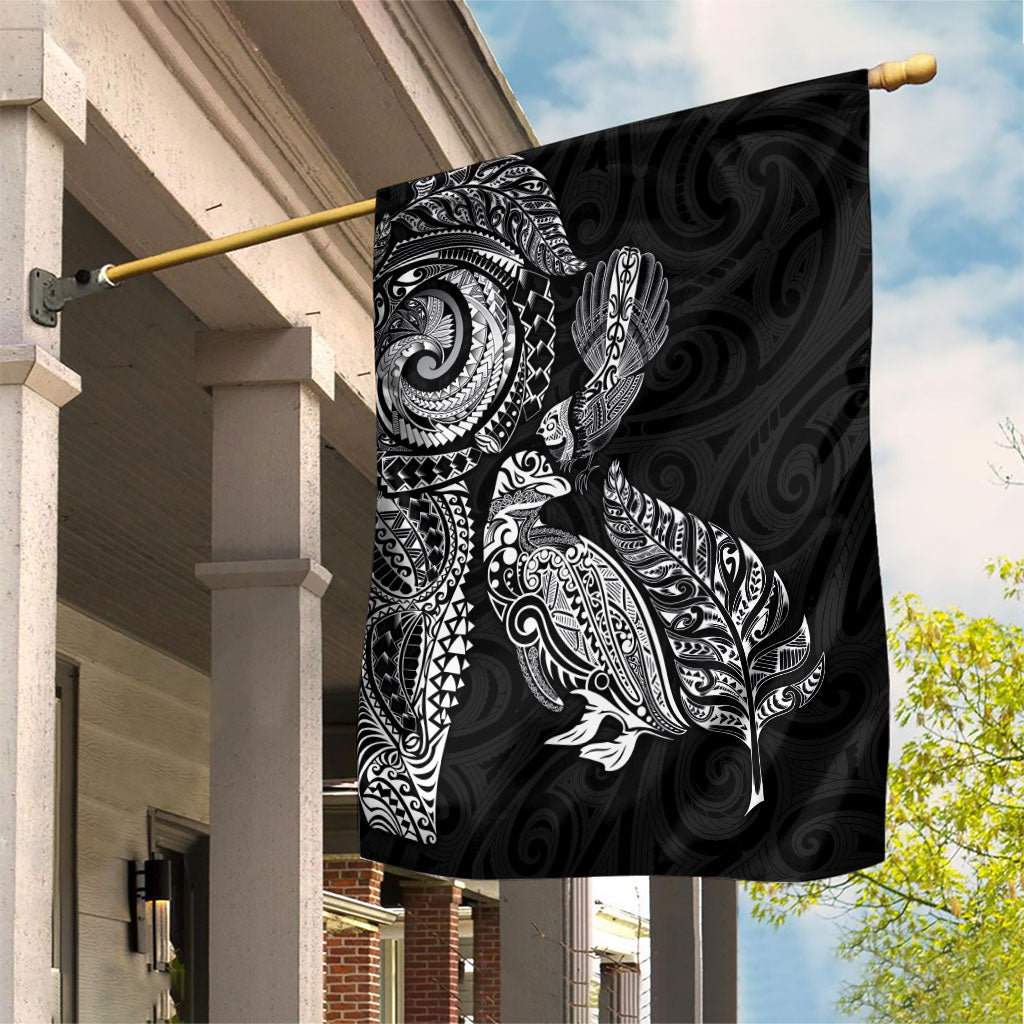 Aotearoa Moko Tribal Tattoo Garden Flag New Zealand Maori Penguin and Fantail Black Color LT03 House Flag Black - Polynesian Pride
