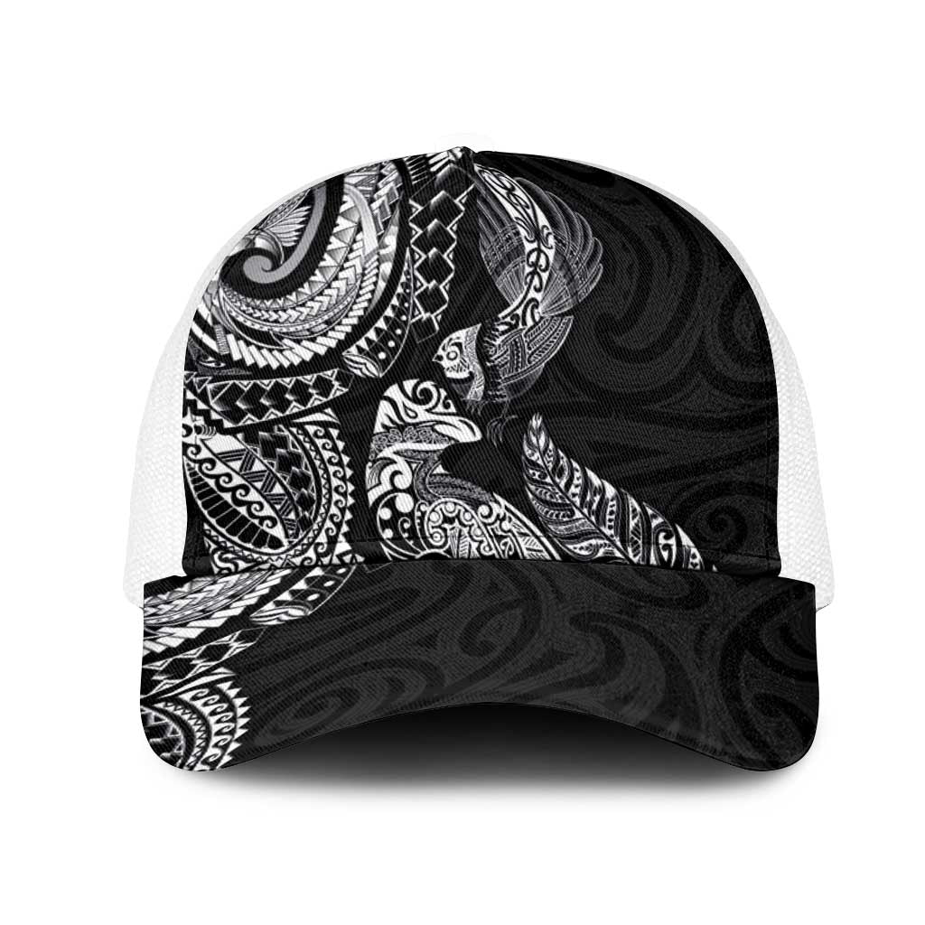 Aotearoa Moko Tribal Tattoo Mesh Trucker Cap New Zealand Maori Penguin and Fantail Black Color LT03 One Size White Black - Polynesian Pride