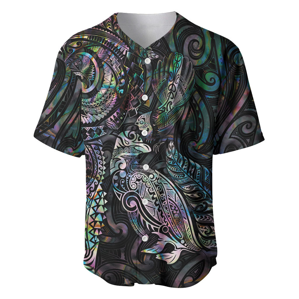 Aotearoa Moko Tribal Tattoo Baseball Jersey New Zealand Maori Penguin and Fantail Paua Shell Style LT03 Multicolor - Polynesian Pride