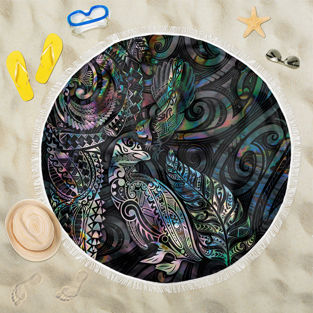 Aotearoa Moko Tribal Tattoo Beach Blanket New Zealand Maori Penguin and Fantail Paua Shell Style LT03 One Size 150cm Multicolor - Polynesian Pride