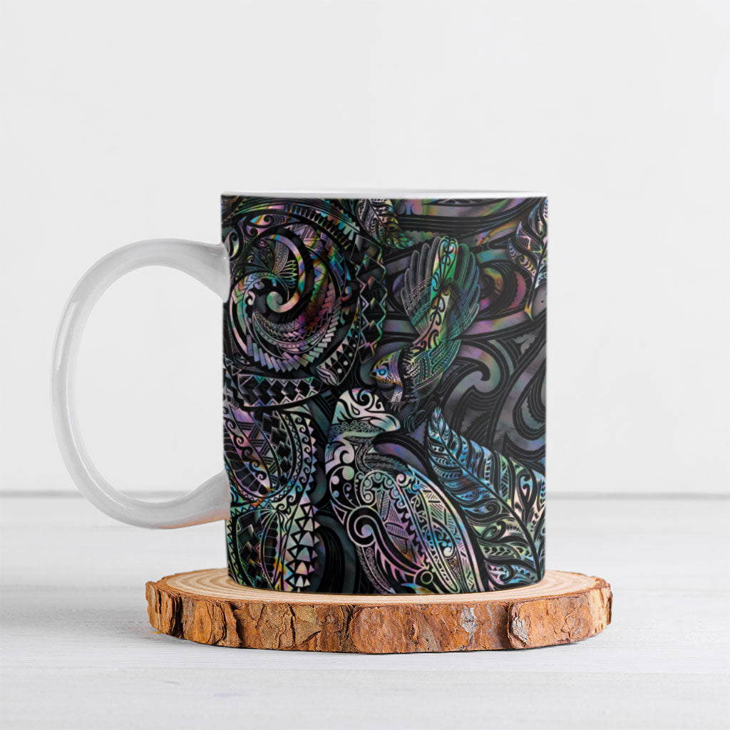 Aotearoa Moko Tribal Tattoo Ceramic Mug New Zealand Maori Penguin and Fantail Paua Shell Style LT03 Multicolor - Polynesian Pride