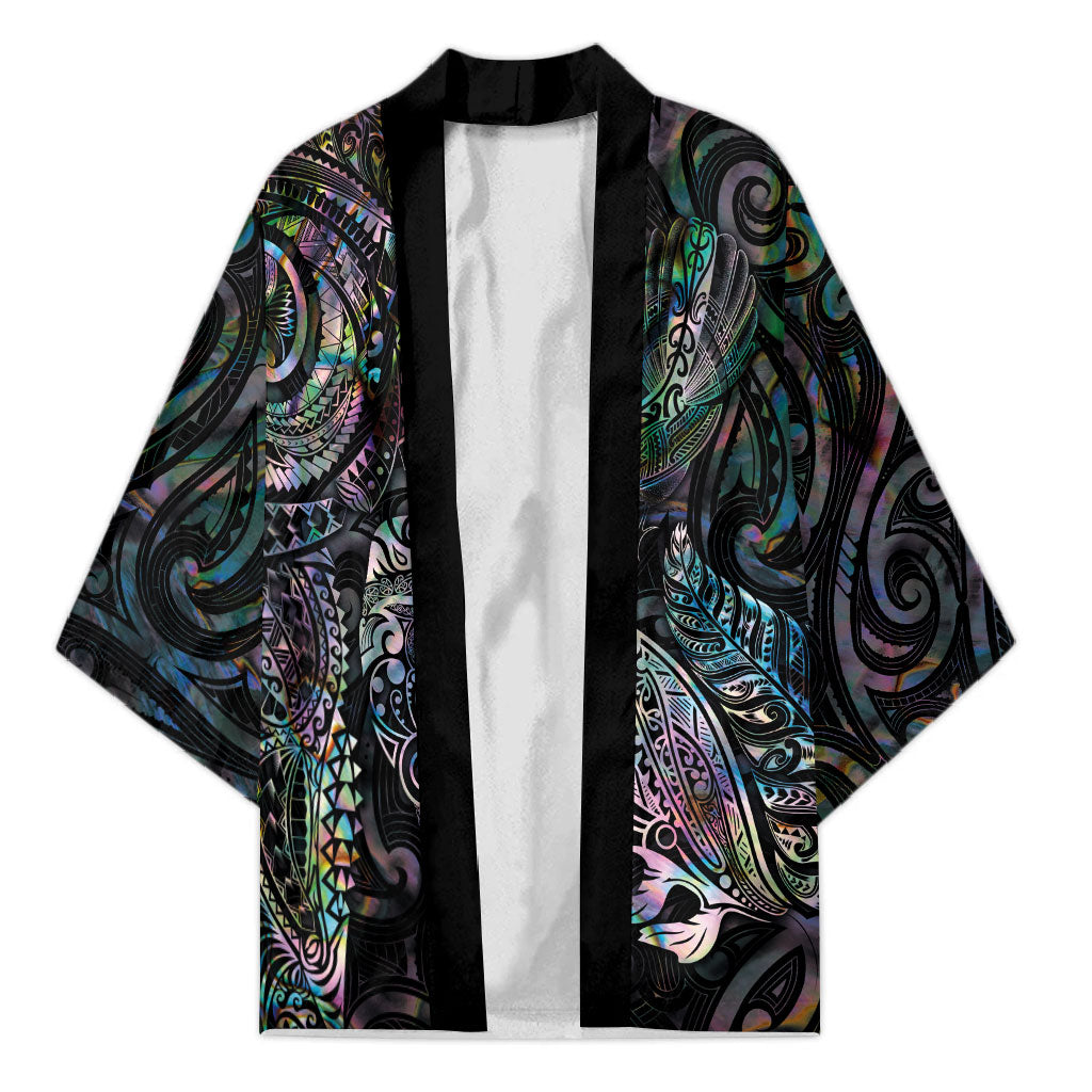 Aotearoa Moko Tribal Tattoo Kimono New Zealand Maori Penguin and Fantail Paua Shell Style LT03 Unisex Multicolor - Polynesian Pride