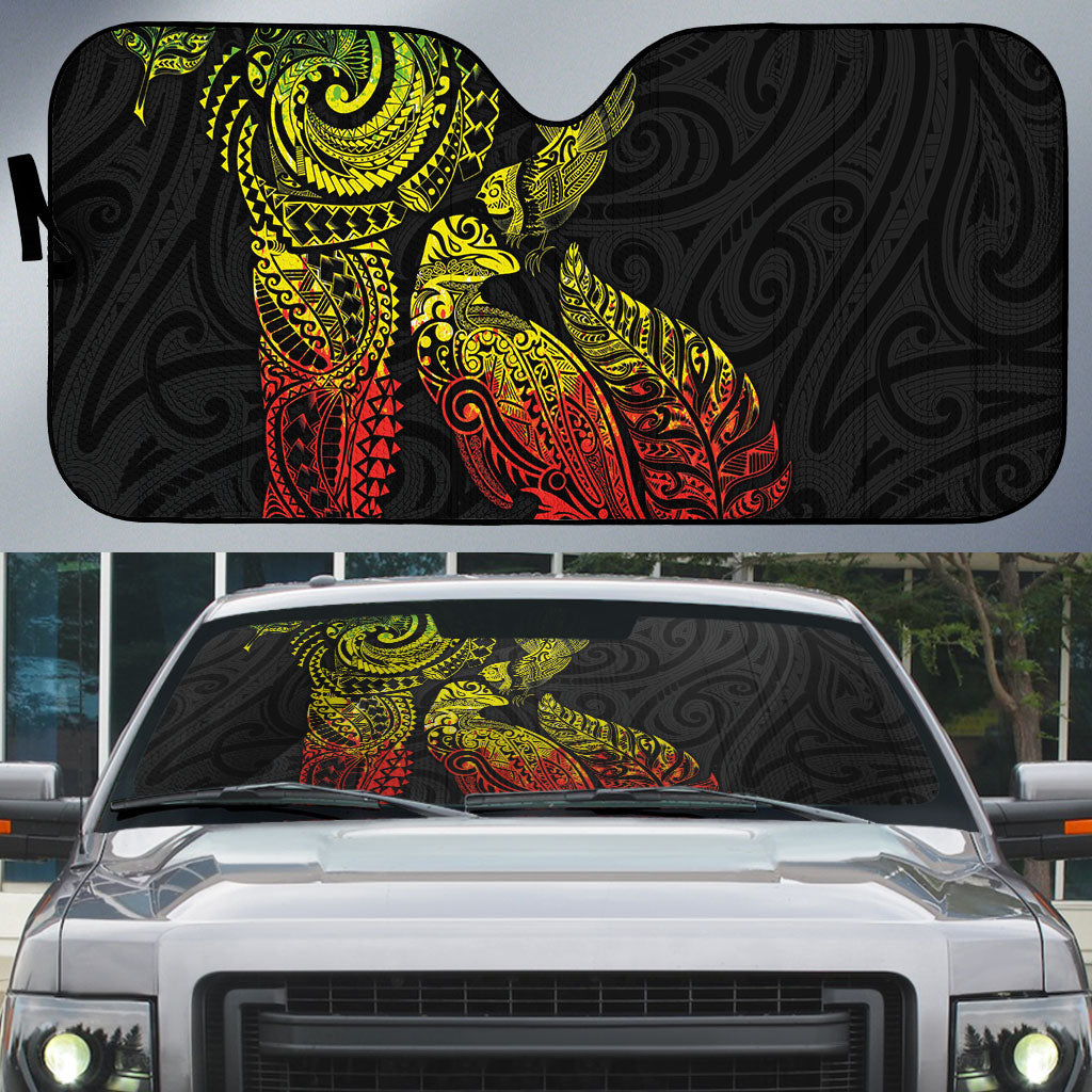 Aotearoa Moko Tribal Tattoo Auto Sun Shade New Zealand Maori Penguin and Fantail Reggae Style LT03 Multicolor - Polynesian Pride