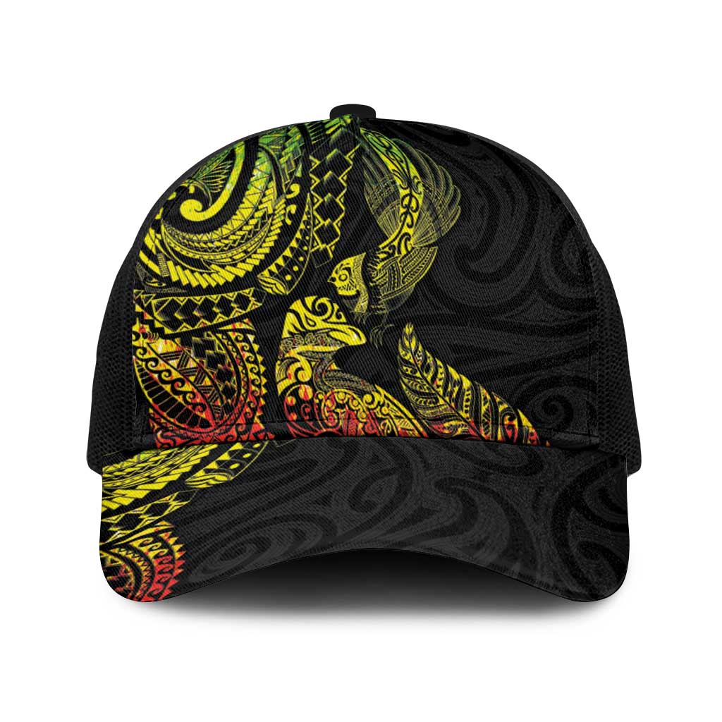 Aotearoa Moko Tribal Tattoo Baseball Net Cap New Zealand Maori Penguin and Fantail Reggae Style LT03 One Size Black Multicolor - Polynesian Pride