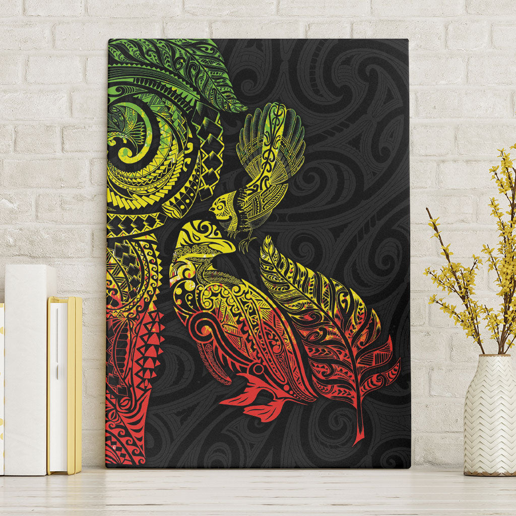 Aotearoa Moko Tribal Tattoo Canvas Wall Art New Zealand Maori Penguin and Fantail Reggae Style LT03 Without Frame Multicolor - Polynesian Pride