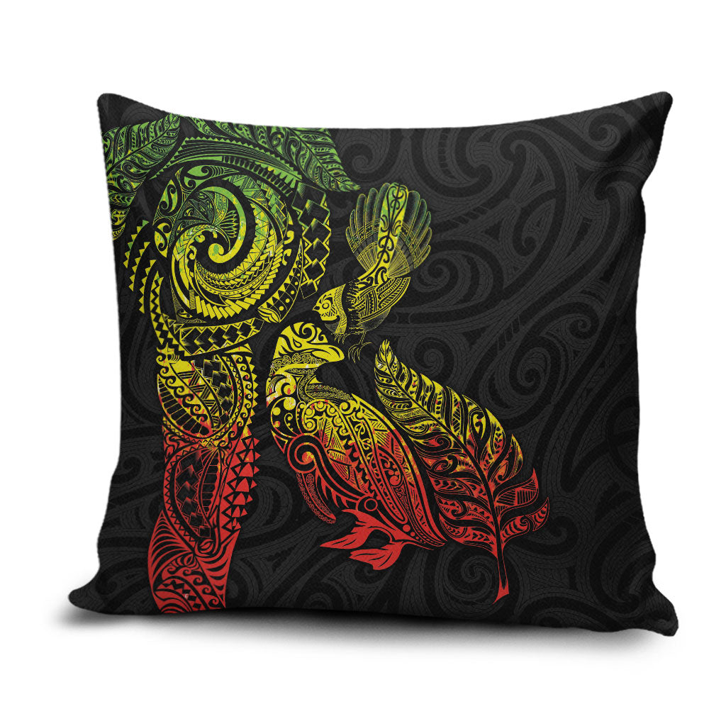 Aotearoa Moko Tribal Tattoo Pillow Cover New Zealand Maori Penguin and Fantail Reggae Style LT03 Multicolor - Polynesian Pride
