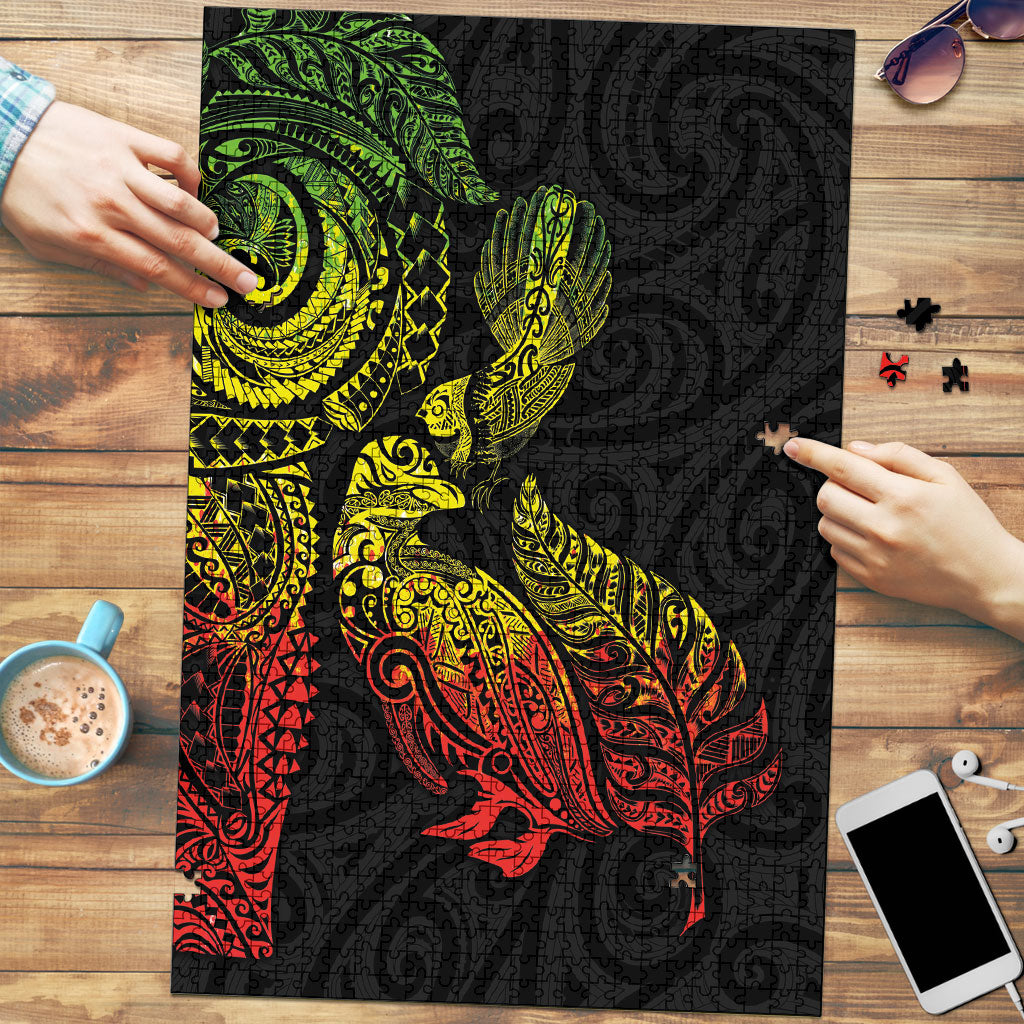 Aotearoa Moko Tribal Tattoo Puzzle New Zealand Maori Penguin and Fantail Reggae Style LT03 Multicolor - Polynesian Pride