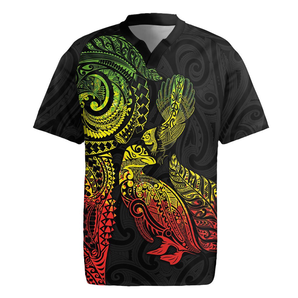 Aotearoa Moko Tribal Tattoo Rugby Jersey New Zealand Maori Penguin and Fantail Reggae Style LT03 Multicolor - Polynesian Pride