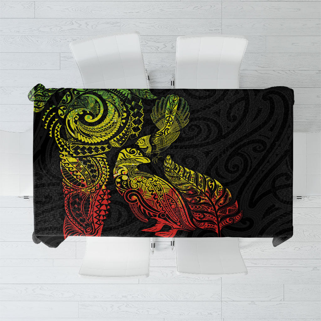 Aotearoa Moko Tribal Tattoo Tablecloth New Zealand Maori Penguin and Fantail Reggae Style LT03 Multicolor - Polynesian Pride