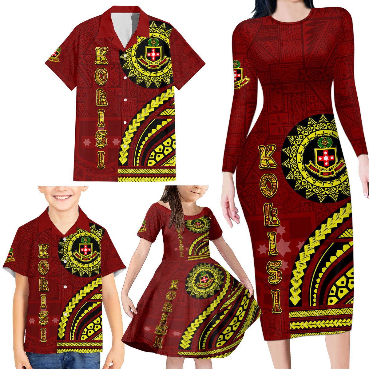 Kolisi Tonga Atele Family Matching Long Sleeve Bodycon Dress and Hawaiian Shirt Ngatu and Polynesian Pattern