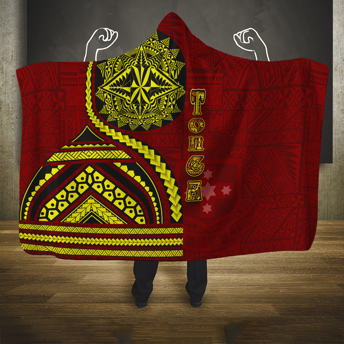 Kolisi Tonga Atele Hooded Blanket Ngatu and Polynesian Pattern