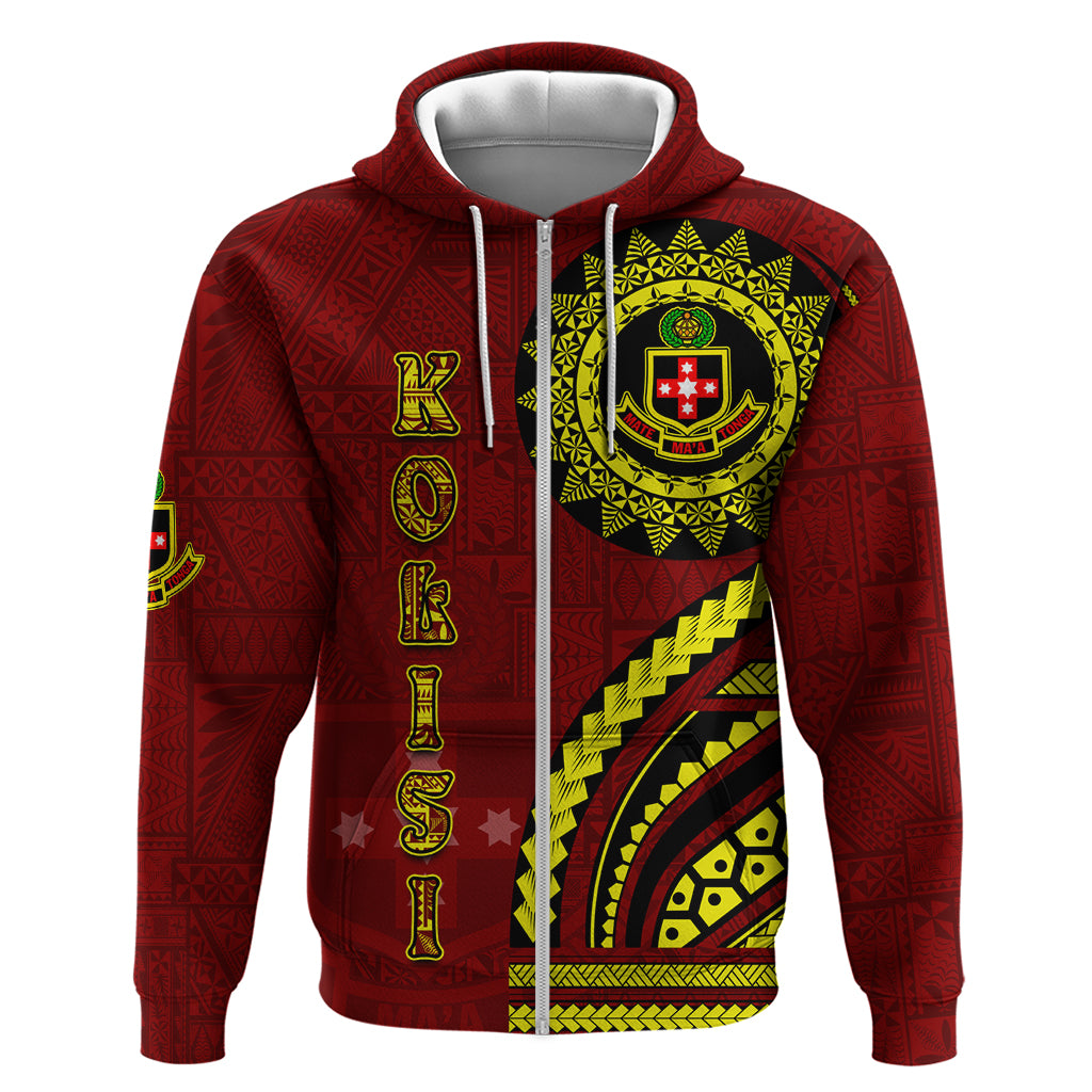 Kolisi Tonga Atele Hoodie Ngatu and Polynesian Pattern LT03 Zip Hoodie Red - Polynesian Pride