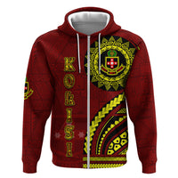 Kolisi Tonga Atele Hoodie Ngatu and Polynesian Pattern LT03 Zip Hoodie Red - Polynesian Pride