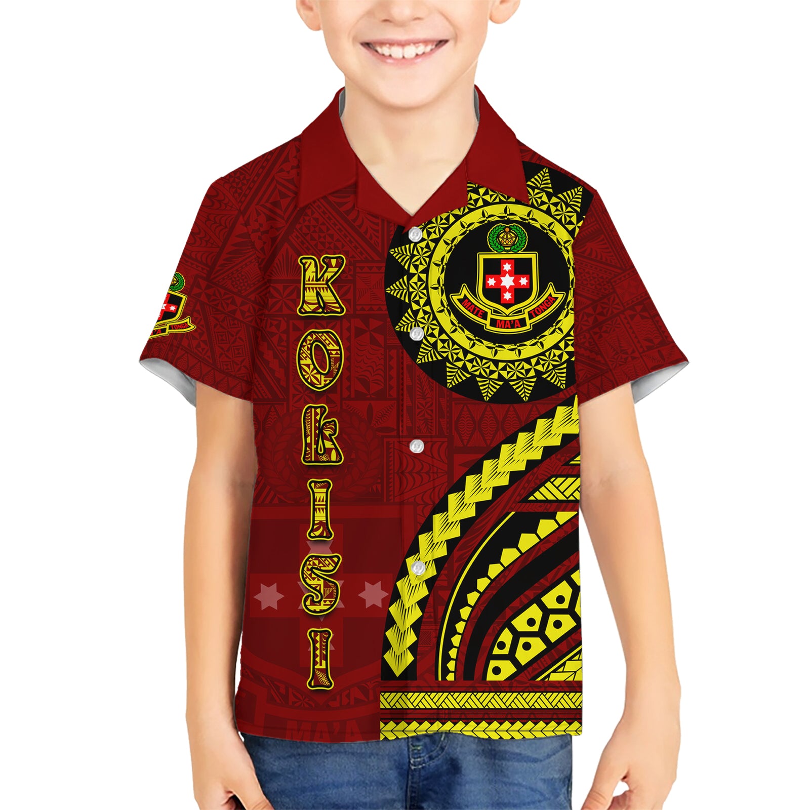 Kolisi Tonga Atele Kid Hawaiian Shirt Ngatu and Polynesian Pattern LT03 Kid Red - Polynesian Pride
