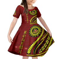 Kolisi Tonga Atele Kid Short Sleeve Dress Ngatu and Polynesian Pattern LT03 KID Red - Polynesian Pride