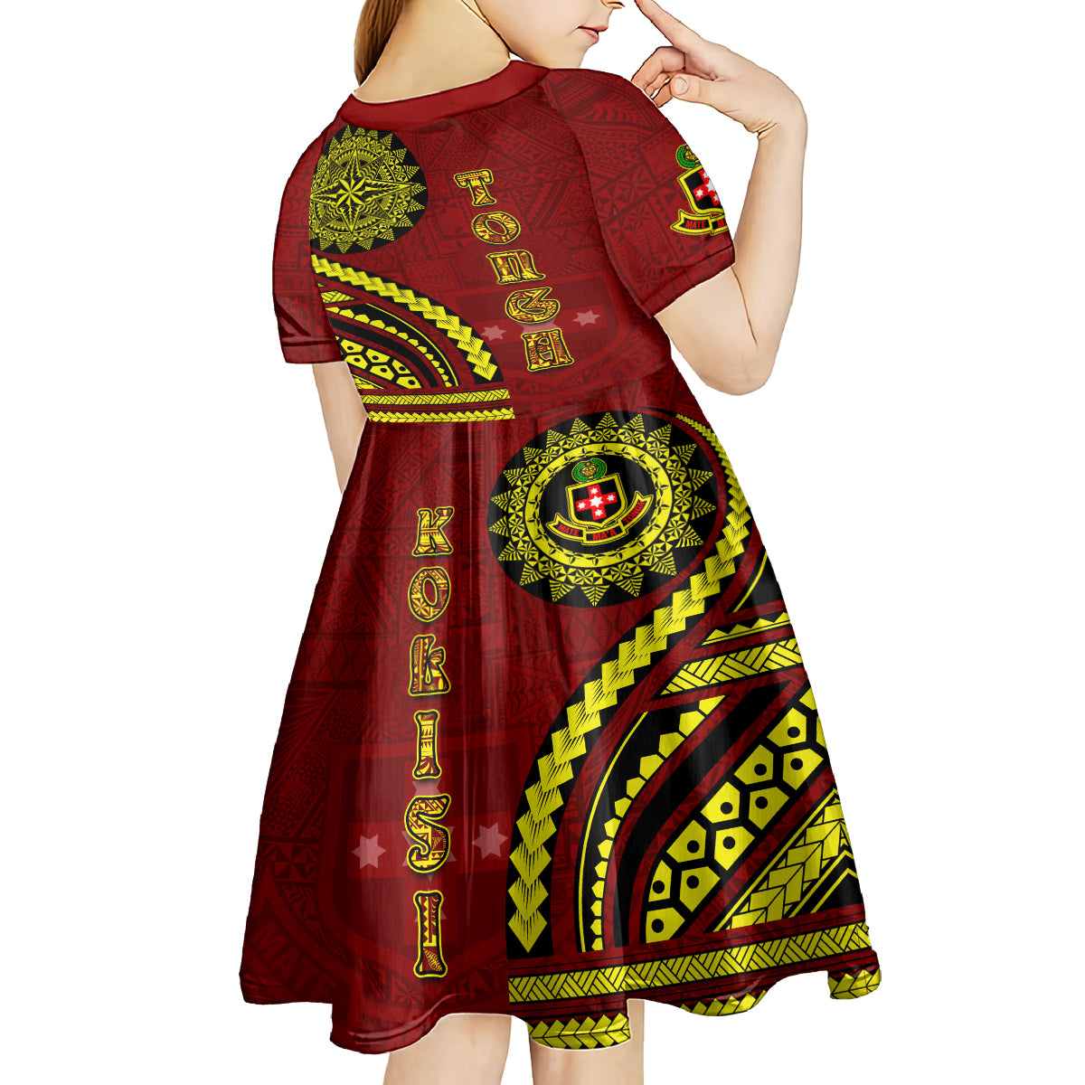 Kolisi Tonga Atele Kid Short Sleeve Dress Ngatu and Polynesian Pattern LT03 - Polynesian Pride