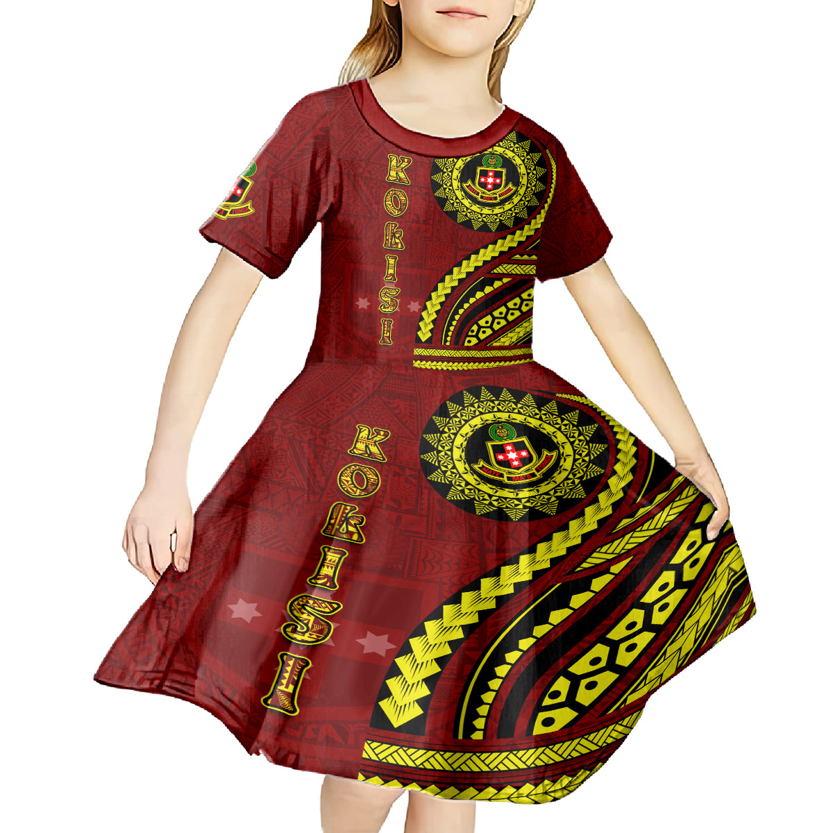 Kolisi Tonga Atele Kid Short Sleeve Dress Ngatu and Polynesian Pattern LT03 - Polynesian Pride