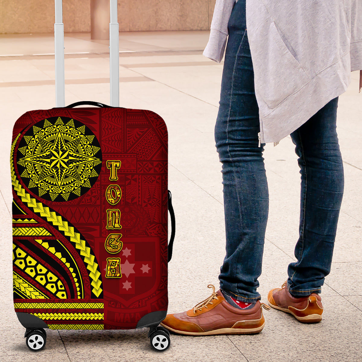 Kolisi Tonga Atele Luggage Cover Ngatu and Polynesian Pattern LT03 Red - Polynesian Pride